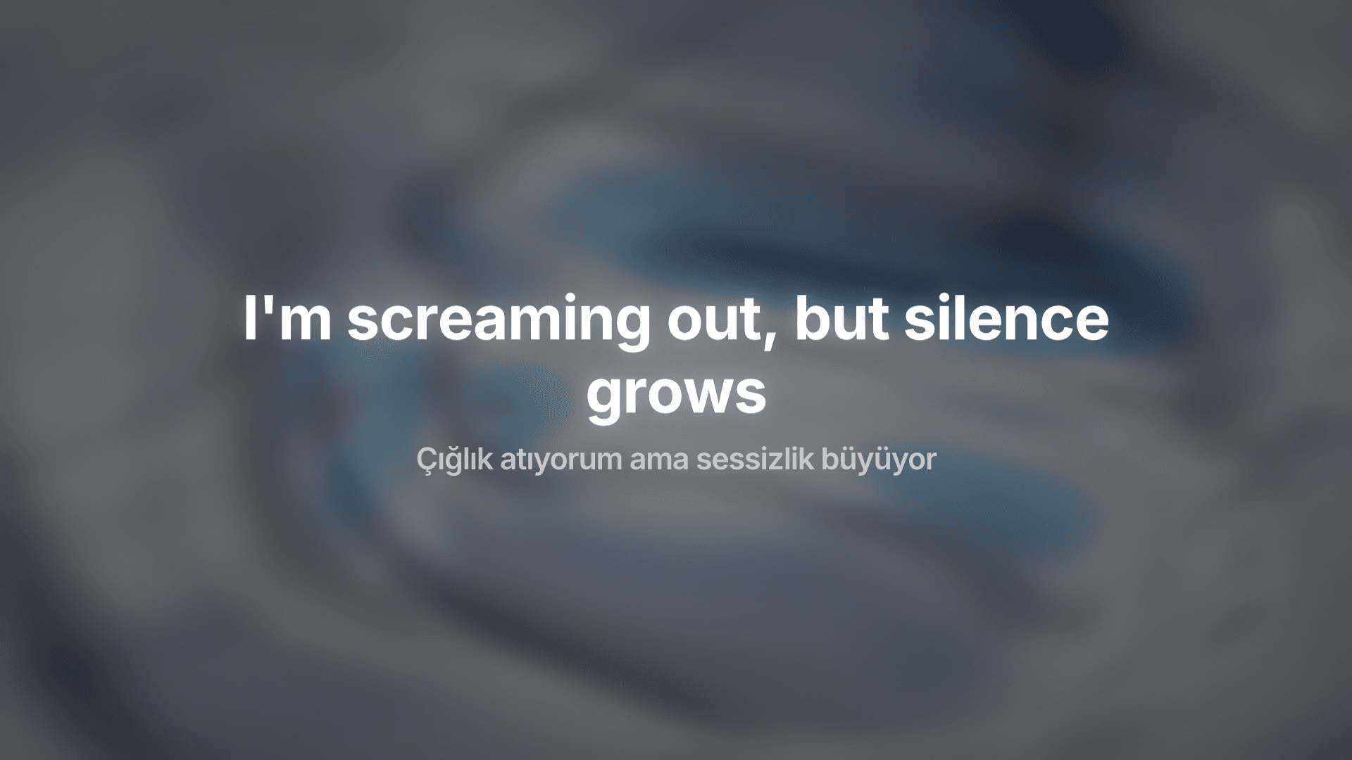 Immersive mode: a single lyric line and its translation, centred full screen over the blurred artwork