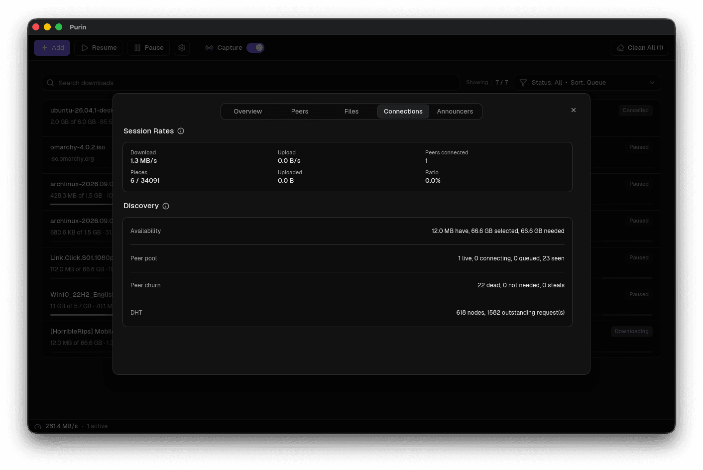 Purin torrent connections tab